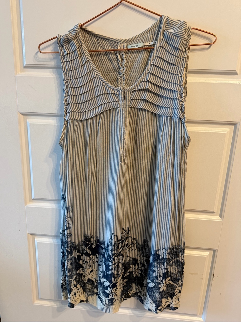 Kimchi Blue Blue and White Striped Sleeveless Tunic with Floral Hem